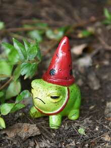 1 件带帽子的树脂青蛙圣诞装饰品，乡村田园花园露台微型装饰，可爱的动物雕像，适用于多肉植物，乡村风格庭院装饰