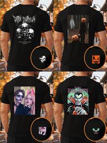 Customize Personalized Men's T-Shirts, Halloween Casual Loose Crew Neck Short-Sleeved Shirts. Upload Your Own Images (Lover Photos/Boyfriend Photos/Girlfriend Photos, Pet Photos, Group Photos) To Design Your Personalized Printed T-Shirt. Also Suitable For Company Team Building Outfits And Halloween Party Costumes. - Black - View 3