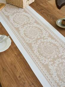 1 Stück Tischläufer im Boho-Stil, beige Blumenstickerei, selbstgemachte Küchen- und Esszimmer-Dekoration, rechteckig mit Quasten, geeignet für Feiertage, Geburtstage, Hochzeiten, Heimdekoration, Fotohintergrund