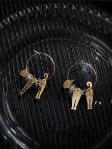 1 Pasang Anting Hoop Telinga Kucing Geometris yang Modis, Cocok untuk Wanita dalam Segala Acara - Emas - View 3