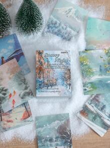 200 Blatt/Buch, Exquisites viersaisonales Dekormaterial Papier, kreativer Frühlings-, Sommer-, Herbst- und Winterszenen Muster Notizpapier, DIY Handbuch, Fotoalbum, Schulmaterial, Lern-Büroartikel, Dekorpapier für Scrapbooking, Schulmaterial, Rückkehr zur Schule