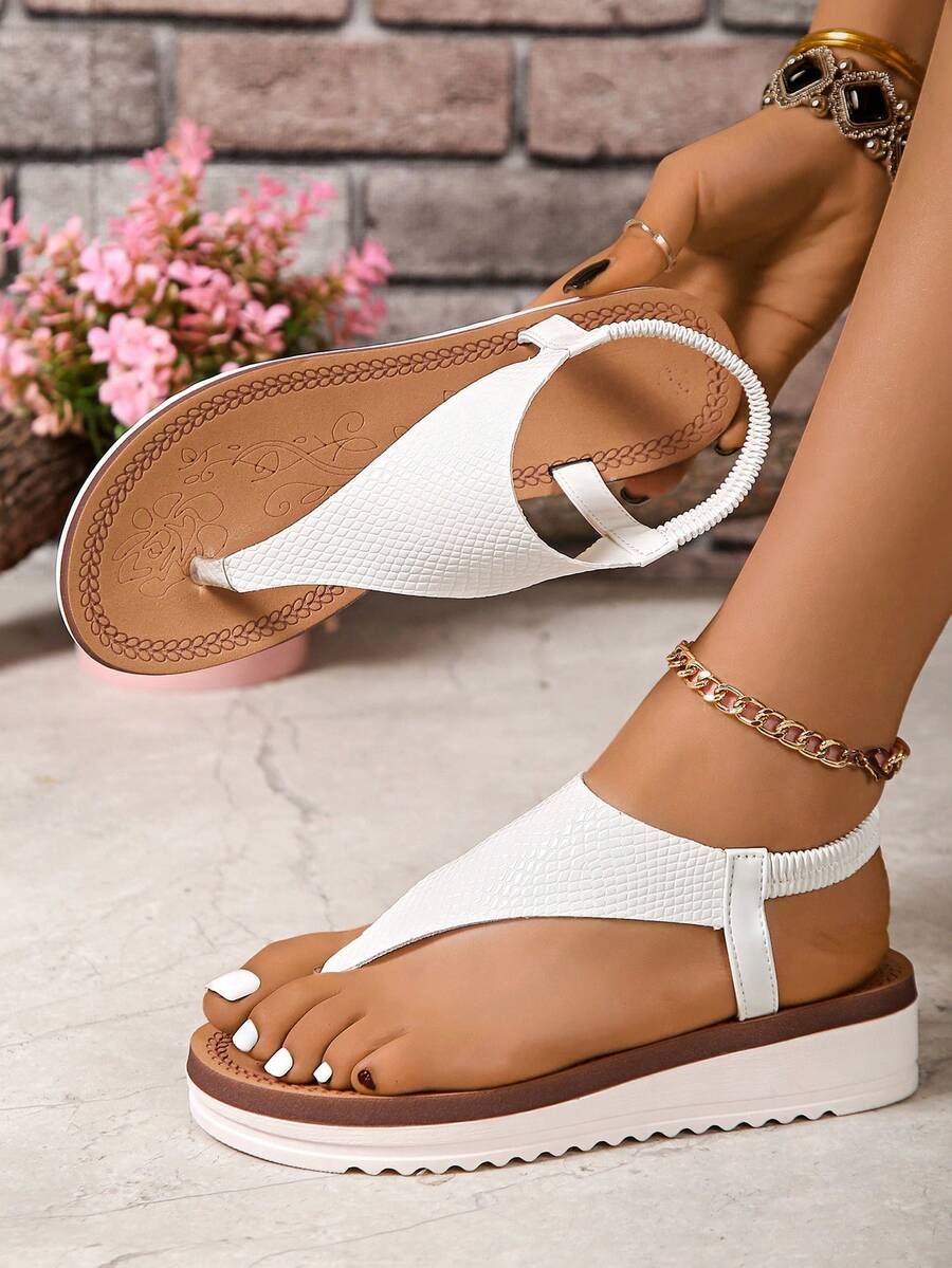 Women's Fashionable Casual Vacation Gold Buckle Decor Solid Color Platform Thick Bottom Sandals