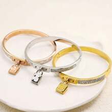 2025 European & American Minimalist Stainless Steel 316L Luxury Lock Bangle Bracelet, Silver/Gold/Rose Gold Color, Elegant Women's Fashion Jewelry Gifts For Girlfriend, Friends, Family, Teachers, Parents, Premium Fashion Accessories