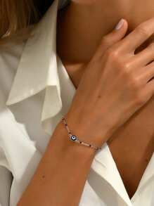 Pulseira minimalista de prata esterlina 925 com zircônia cúbica e design de mau-olhado, 1 peça, uso diário feminino, férias, namoro, presente