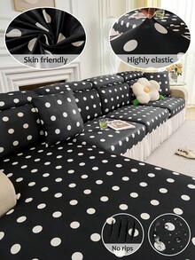 1 件冰丝全包通用沙发套夏季冰丝凉感沙发帽简约裙边沙发罩适用于客厅沙发保护L型沙发和1、2、3、4人座沙发 - 波點 - 查看 1