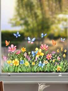 3pcs Home Decor Colorful Flower Bouquet Window Stickers, Garden Stickers For Living Room Bedroom, Home Wall Decor, PVC Removable Window Stickers, Stickers, Wall Stickers, Vinyl Decals For Home Decor, Spring Decorations To Give Your Home A New Look, Rama Decorative Stickers