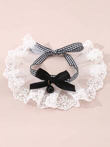 1pc Cute Bow Kitty Princess Style Bib Necklace With Lace Collar And Bell Pendant