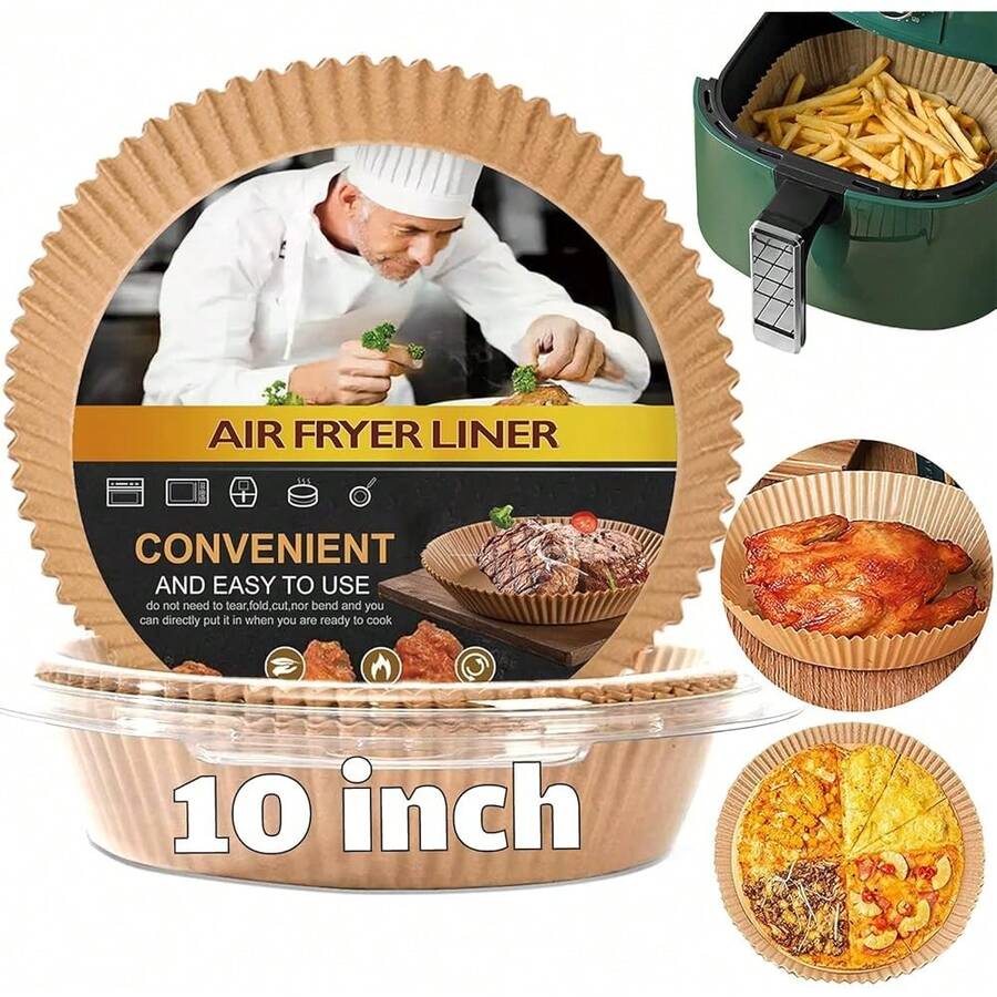 New-2025- Large Air Fryer Disposable Paper Liner Round, 10 Inch Parchment Liners Non-Stick Fryer Paper Pads Baking Paper For 7qt Power XL Air Fryer, Baking Roasting Microwave - 10 Round - 查看 1