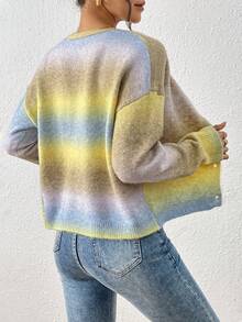 Color Block Ombre Knitted Cardigan For Women, New Style High-End Slim-Fit Minimalist Casual Jacket, Versatile