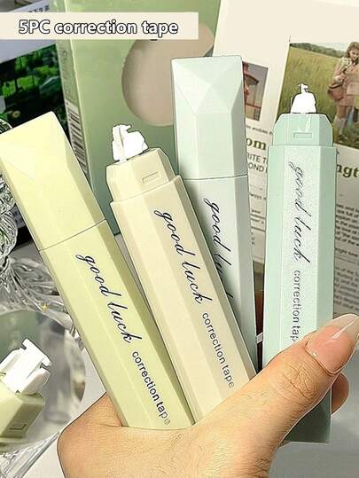 5 件套渐变色铅笔式修正带，自然风格安静大容量平滑修正带，适用于学校用品，返校