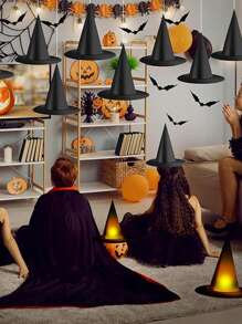 6pcs Halloween Witch Hat, Wizard Witch Hat, Wall Hanging Decor, Door Decoration, Room Background Decor, Tabletop Backdrop, Masquerade Party, Birthday Party Supplies