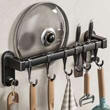 1pc Sleek Black Wall-Mounted Metal Kitchen Rack, Modern Elegance With Spice Organizer, Knife Holder & Utensil Hooks, Multi-Use Home Decor Shelf, Kitchen Decor, Spice Rack, Utensil Hooks, Home Decor Organizer, Utility Racks