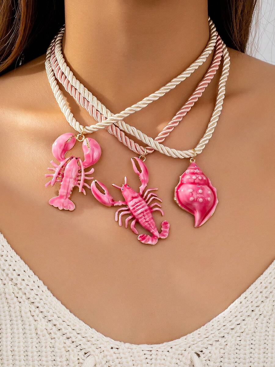1 件夏季海滩风格龙虾吊坠贝壳项链，度假氛围绳项链带海饰，适合日常佩戴的女士珠宝，适合海边派对 - 彩色 - 查看 1