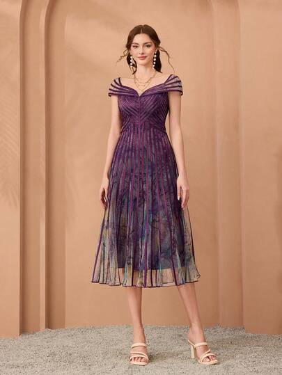 Mgiacy,New Arrival,Shoulder Wear, Strapless, Printed Mesh, Tie, Big Swing, High-End Evening Dress, For, Black Tie Event Dress