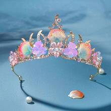 Tiara Feita à Mão com Tema Marinho, Coroa de Tiara com Estrela-do-mar e Concha para Princesa, Festa de Aniversário, Apresentação do Oceano, Halloween - Multicolorido - Visão 12