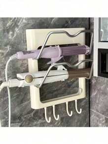 1 pièce Support mural pour lisseur sans perçage à installer facilement - Organisateur de salle de bain économisant l'espace, convient pour le fer à friser et le lisseur, en plastique, un rangement pratique pour la salle de bain