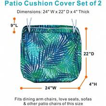 Local Delivery- Outdoor Cushion Slipcovers Waterproof 4 Pack Patio Chair Seat Cushion Covers With Zipper And Tie, 22 X 20 X 4 Inch, Replacement Cover Only - Tropical Leaf - View 10