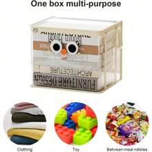 1pc Cartoon Storage Box, Foldable Dustproof Storage Rack, Transparent Zipper Storage Bag, Portable Handle Multi-Function Large-Capacity Toy Box, Suitable For Office, Home, Teacher Supplies, School Study, Stationery Supplies, Back-School Season Gifts,Back To School,School Supplies
