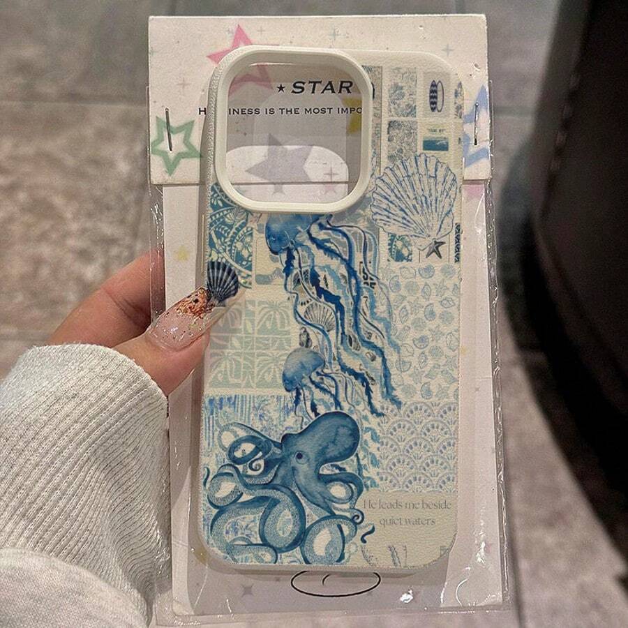 1pc TPU Material Blue Ocean Jellyfish Pattern Phone Case Compatible With Iphone/ Phones, International Version, Not The Domestic Version - White - View 1