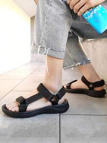 Men's Casual Fabric Sandals, Anti-Skid Hook & Loop Fastener Summer Beach Sandals For Outdoor Walking