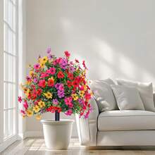 仿真直插植物花带地钉，适用于春夏季户外装饰，仿真丝绸雏菊桉树花逼真，抗紫外线，适用于门廊家居室内露台阳台庭院装饰仿真树