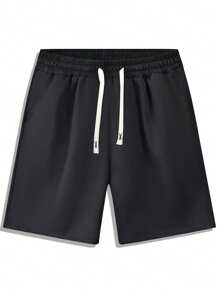 Men's Summer New Solid Color Casual Sports Shorts, Drawstring Fitness Running Beach Shorts
