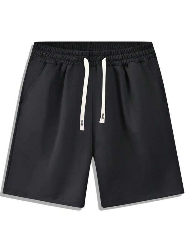 Men's Summer New Solid Color Casual Sports Shorts, Drawstring Fitness Running Beach Shorts