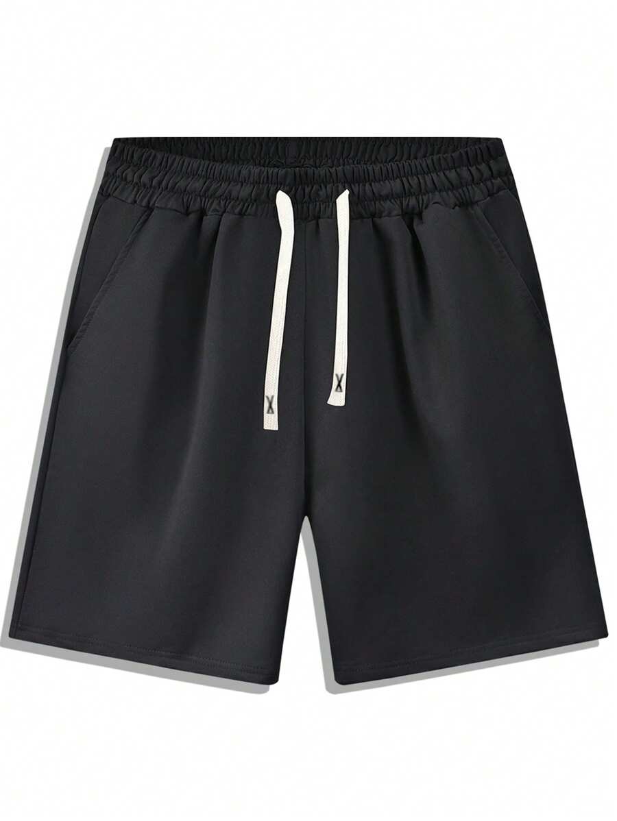 Men's Summer New Solid Color Casual Sports Shorts, Drawstring Fitness Running Beach Shorts