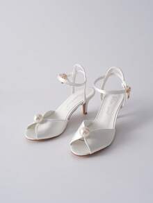 女士6厘米白色珍珠露趾镂空高跟凉鞋，中跟，大码优雅新娘礼服鞋，细高跟，中高跟，优雅白色高跟凉鞋，适合搭配婚纱，情人节圣诞节冬季圣诞礼物 - 米色 - 查看 2