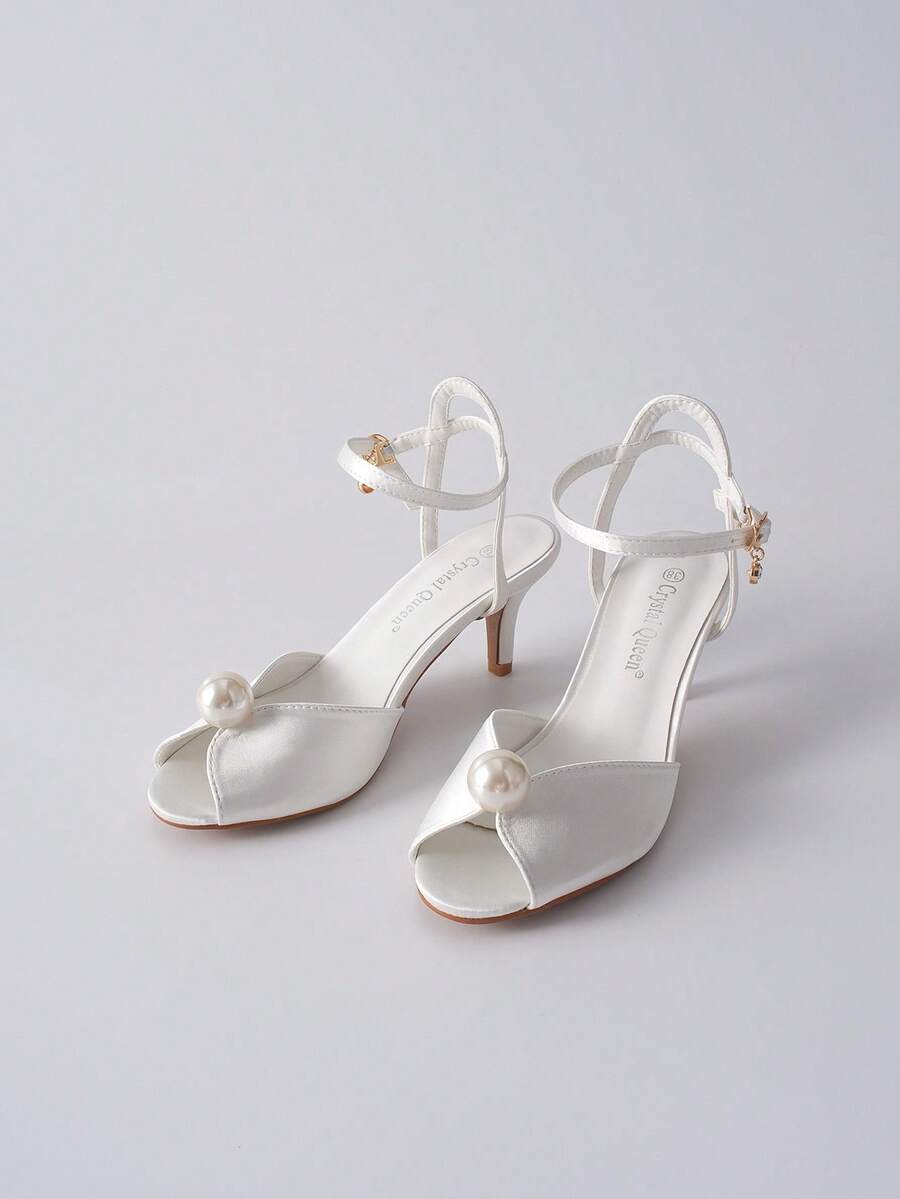 女士6厘米白色珍珠露趾镂空高跟凉鞋，中跟，大码优雅新娘礼服鞋，细高跟，中高跟，优雅白色高跟凉鞋，适合搭配婚纱，情人节圣诞节冬季圣诞礼物