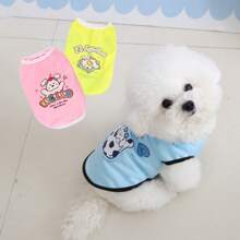 Pet Summer Clothes, Breathable Mesh Vest Shirt For Cats And Dogs, Cute Cartoon Pattern, Suitable For Teddy & Poodle