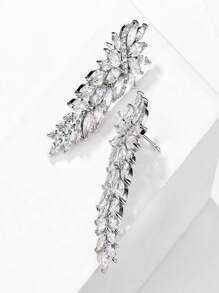 1 Pair Luxury Elegant Zirconia Wrapped Leaf Design Dangle Earrings For Women, Suitable For Wedding Wear Or Gift