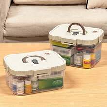 1 件透明塑料药品收纳盒带储物托盘，多功能便携式大容量药品整理盒带手柄，密封防尘防潮药品容器，可堆叠空急救箱，适用于家庭 - 彩色 - 查看 12