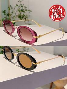 1 件/2 件女士新款小框时尚眼镜椭圆形设计紫色眼镜时尚奢华风格镜腿设计黑色色调简约风格可爱果冻色眼镜别致豹纹渐变色设计装饰眼镜适合日常派对使用学院风适合返校椭圆形镜腿装饰