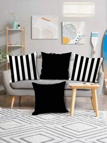 Capas de almofada contemporâneas listradas em preto e branco com fecho de zíper (1/2/4 peças) - Fronhas decorativas de poliéster laváveis à máquina, adequadas para sofá, cama, carro e decoração de casa - perfeitas para vários tipos de cômodos