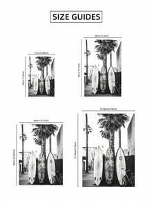 1 件单色冲浪板印刷黑白棕榈剪影艺术、沿海简约无框海报与倾斜的栅栏、海滨别墅装饰和毕业礼物（返校墙印） - 黑與白 - 查看 8