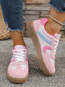 Women's Spring/Autumn New German Training Shoes, Waterproof Non-Slip Easy To Clean Round Toe Low-Top Casual Shoes, Flat Comfortable Versatile Small White Shoes, Color-Blocking Sporty Casual Shoes, Patchwork Retro Sneakers, Fashionable All Season - Pink - View 3