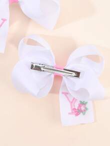 2 件女孩 A-Z 刺绣字母印花蝴蝶结发夹，简约白色缎带蝴蝶结发夹，可爱时尚发饰，适合日常/派对/学校 - 彩色 - 查看 4