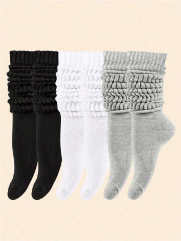 5/10 Pairs Women's Classic Black, White, Gray Knee-High Socks
