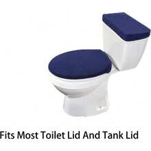 Local Delivery-Madeals Memory Foam Toilet Rug Set 3 Piece And Bathroom Mat With Toilet Lid Cover And Tank Cover Set Black - Navy Blue - View 4