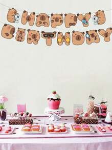 12pcs Adorable Capybara Birthday Party Decorations Banner, Playful Design, Party Decorations Suitable For Theme Parties, Festivals, Animal-Themed Celebrations