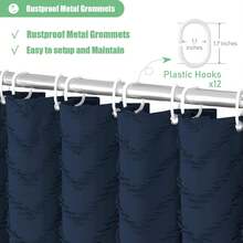 Extra Long Shower Curtains, 84 Inches Long Boho Tufted  Striped Fabric Shower Curtains For Bathroom, Tall Minimalist Waterproof Cloth Shower Curtain Set With Hook, Navy Blue, 72x84 - 藏蓝色 - 查看 7