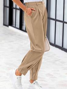 tooluck Women's High Waisted Ankle Length Trousers Slacks With Pockets Khaki - 卡其色 - 查看 2