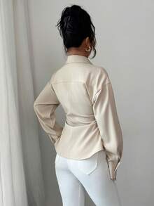 Casual Elegant Solid Color Ruched Waist Women's Shirt, Suitable For Autumn Wear - Apricot - View 3