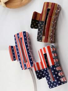 Damen Unabhängigkeitstag Haarklammer mit Hai und amerikanischer Flagge, mit hochwertigem festlichen Rechteck-Hinterkopf-Haarzubehör, geeignet für langes und dickes Haar. Mode Haarzubehör Schönheit Haarklammer Elegante Haarspange Lässig Haarklammer
