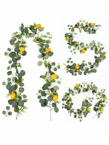 1/2 件人造绿桉树叶花环，树脂假柠檬花环，悬挂常绿藤蔓，适用于夏季门廊、墙壁、壁炉、餐桌、婚礼、花园、农舍、家居装饰、房间装饰、假植物 - 36目桃心9葉檸檬藤條 - 查看 6