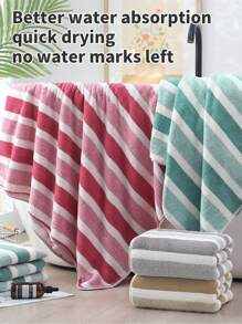 1pc Bath Towel / 6pcs Set [3pcs Hand Towel + 3pcs Bath Towel] Striped & Solid Color Combo, Made Of Super Soft Coral Fleece, Absorbent Quick Dry, Skin-Friendly, Fade & Shed Resistant, Ideal For Daily Bathing, Bathroom, Kitchen, Swimming Pool, Beach, Travel, SPA, Pet Use, Gift-Giving, 13.78x29.53inch/35x75cm, 27.56x55.12inch/70x140cm Back To School For Beauty Salon Home Bathroom