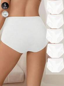 5pcs Solid High Waist Briefs - Seamless Cotton Underwear, Soft & Breathable - 白色 - 查看 2