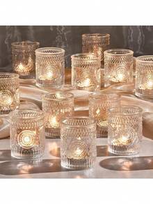 1 件/套人造透明玻璃四季通用烛台，彩色多形状玻璃烛台，适用于户外庭院装饰、办公桌面装饰、香薰蜡烛杯、烛光晚餐、房间氛围、婚礼、万圣节、派对、婚礼、家庭聚会、聚会、告白和餐桌装饰 - 無色 - 查看 10