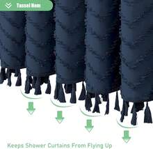 Extra Long Shower Curtains, 84 Inches Long Boho Tufted  Striped Fabric Shower Curtains For Bathroom, Tall Minimalist Waterproof Cloth Shower Curtain Set With Hook, Navy Blue, 72x84 - 藏蓝色 - 查看 6
